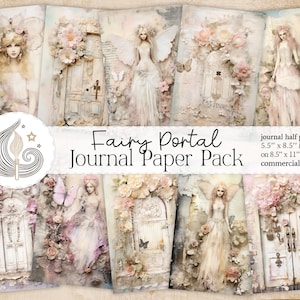 Papier pour journal indésirable du portail des fées enchantées | Papiers fantaisistes avec des portails de fées et des fleurs | Pages de journal magiques | Éphémères féeriques