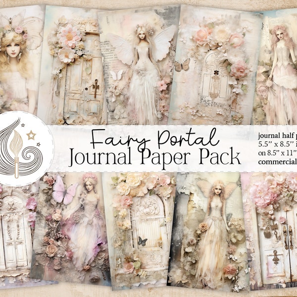 Enchanted Fairy Portal Junk Journal Paper | Whimsical Papers with Fairy Portals and Flowers | Magical Journal Pages | Fairy Ephemera