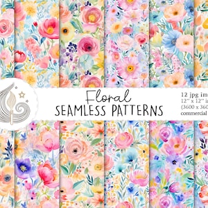 Motif floral transparent | Utilisation commerciale | Papier numérique floral sans couture | Fleurs printanières pastel à l'aquarelle | Papier de scrapbooking