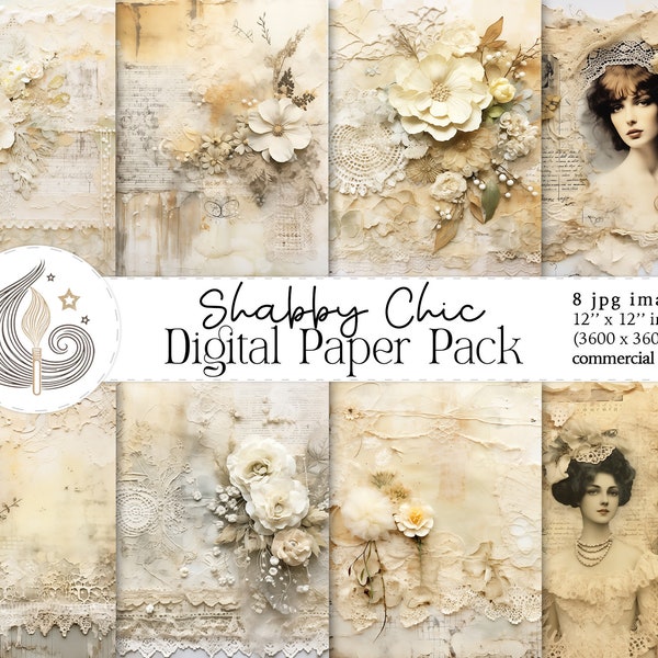 Printable Vintage Paper | Retro Shabby Digital Paper Pack | Antique Floral Backgrounds | Scrapbooking | Journal | Commercial Use