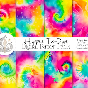 Tie Dye Pattern | Hippie Digital Paper | Watercolor Rainbow Texture | Scrapbooking Paper | Psychedelic | Commercial Use | Crafts