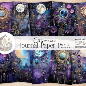 Kosmisch dagboekpapierpakket | Hemelse maan dagboek | Bedrukbaar papier | Plakboek | Boek der schaduwen | Magie | Maanlicht | Astrologie