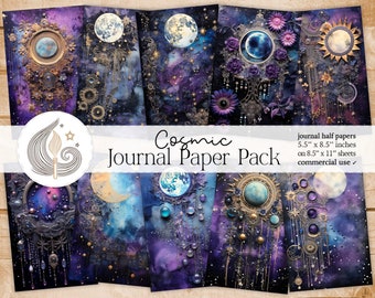 Cosmic Journal Paper Pack | Celestial Moon Journal | Printable Paper | Scrapbooking | Book Of Shadows | Magic | Moonlight | Astrology