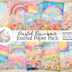 Kit diario arcobaleno pastello / Pacchetto di carta digitale da sogno / Pagine stampabili con farfalle nel cielo / Sfondi carini per album / Creazione di biglietti