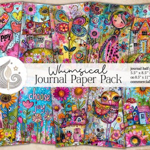 Whimsical Collage Junk Journal Pages: Colorful Cottagecore Papers with Playful Mixed Media Motifs