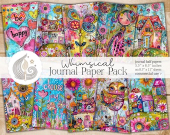 Whimsical Collage Junk Journal Pages: Colorful Cottagecore Papers with Playful Mixed Media Motifs