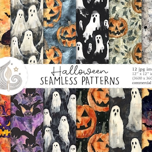 Modello di Halloween senza soluzione di continuità / Uso commerciale / Carta digitale di Halloween senza soluzione di continuità / Sfondo di Halloween ad acquerello / Carta per album