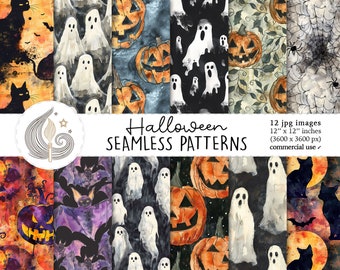 Halloween Seamless Patterns: Spooky Ghost Digital Paper Pack with Pumpkins and Haunted Textures