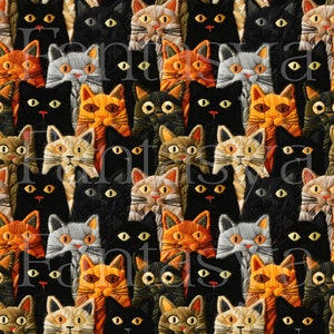 Motif de tissu chat sans couture | Utilisation commerciale | Papier numérique 3D sans couture de chat | Broderie de chat lunatique drôle | Artisanat | Bricolage | Textile