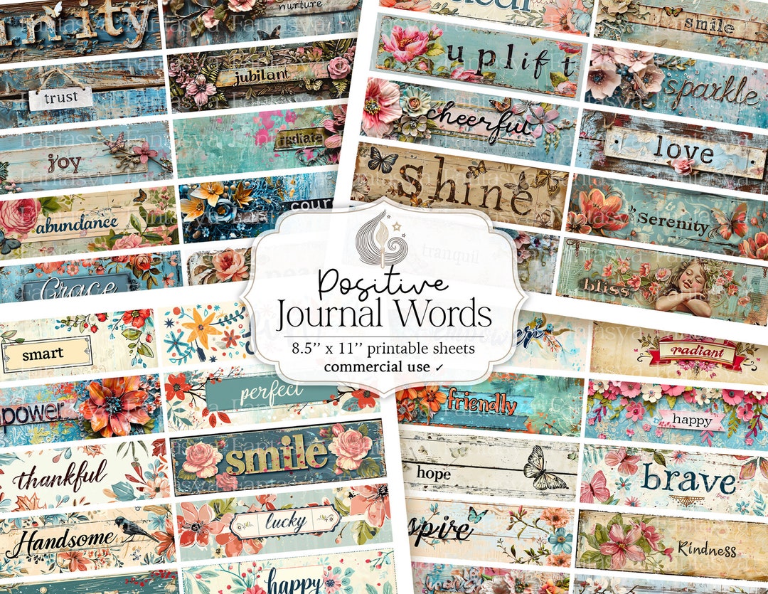 Printable Junk Journal Positive Words | Collage Sheet | Digital Journal ...