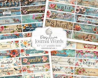 Journal imprimable indésirable Mots positifs | Feuille de collage | Journal numérique mots éphémères | Scrapbooking | Étiquettes | Balises