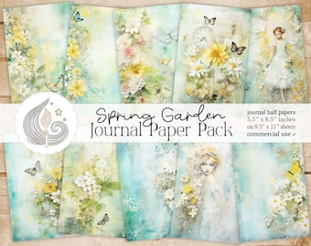 Spring Garden Junk Journal Pages: Pastel Papers with Flowers, Butterflies and Soft Textures
