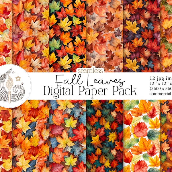 Fall Leaves Seamless Patterns | Printable Foliage Digital Paper | Instant Download | Commercial Use | Watercolor Autumn Backgrounds