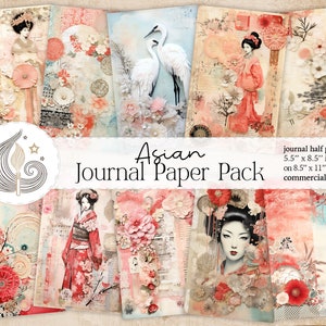 Pacchetto di carta per diario spazzatura asiatico, uso commerciale, forniture per diario, scrapbooking digitale, artigianato con la carta, geisha, kimono