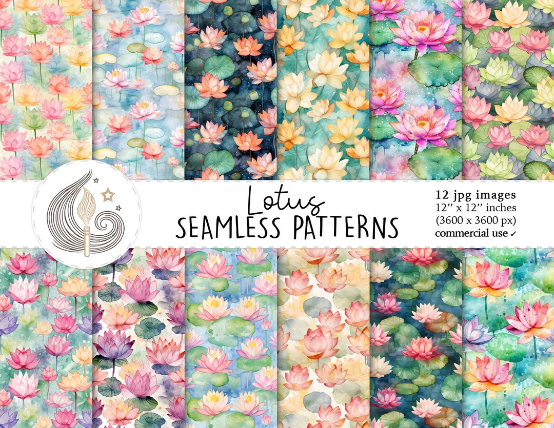 Lotus Seamless Patterns: Water Lily Digital Paper Pack With Zen Floral ...