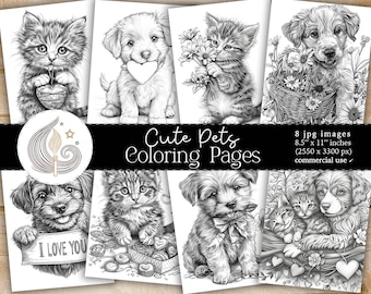 Cute Puppies and Kittens Coloring Pages (Digital Download)