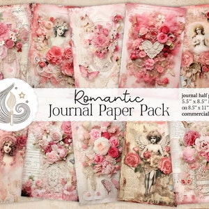 Romantic Journal Pages | Vintage Shabby Chic Pink Roses | Crafting Supplies | Printable Paper | Card Making | Valentines Day | Love