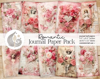Romantic Floral Junk Journal Pages: Soft Blush Papers with Lace & Roses