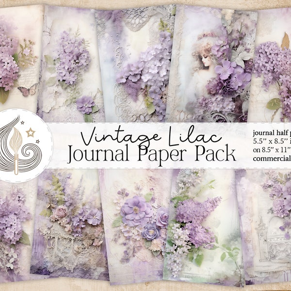 Vintage Lilac Junk Journal Kit | Shabby Chic Spring Floral Journal Pages | Journaling Supplies | Scrapbook Paper | Card Making