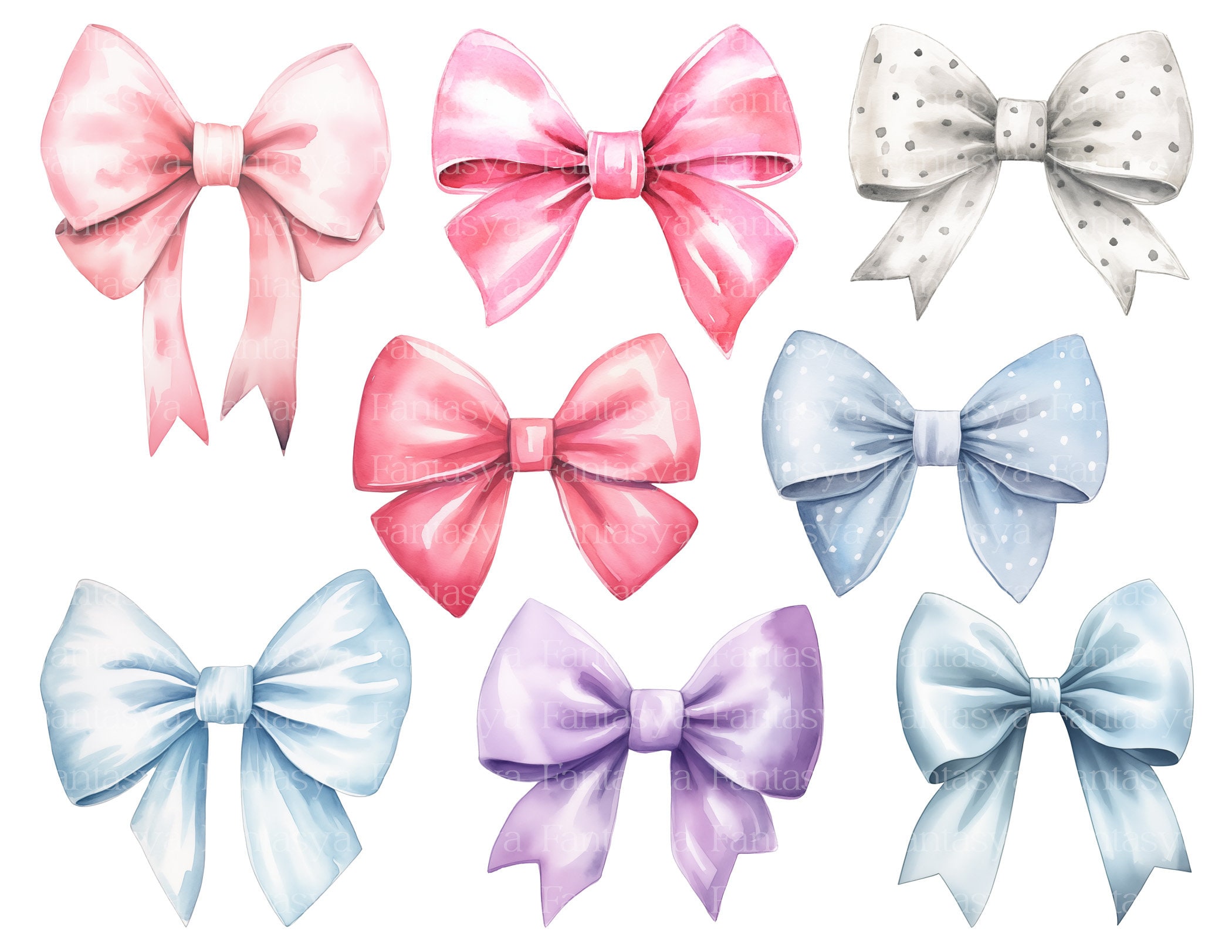 Watercolor Coquette Bow Clipart Pack: Colorful Ribbons and Girly Bows ...