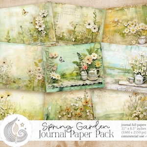 Papier journal indésirable Spring Garden | Arrière-plans de journaux indésirables | Papier numérique | Fleurs éphémères vintage | Scrapbooking | Artisanat | Bricolage