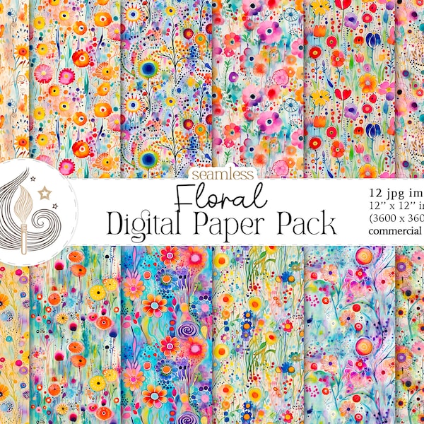 Floral Seamless Patterns | Commercial Use | Flowers Background | Watercolor Paper Set | Floral Digital Paper | Scrapbook Paper
