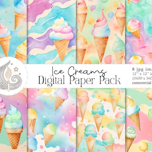 Aquarell Eiscreme Digitales Papier | Scrapbook Papier | Kommerzielle Nutzung | Sofortdownload | Pastellfarben | Desserts Grafiken