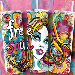 Hippie Girl Tumbler Wrap | Freie Seele | Boho Sublimationsbecher Design | 20 Unzen Skinny Tumbler Wrap | Boho Geschenk | Digitaler Download