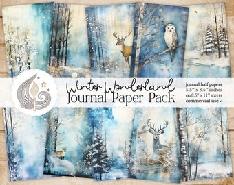 Winter Wonderland Junk Journal Pages: Snowy Blue Papers With Forest ...