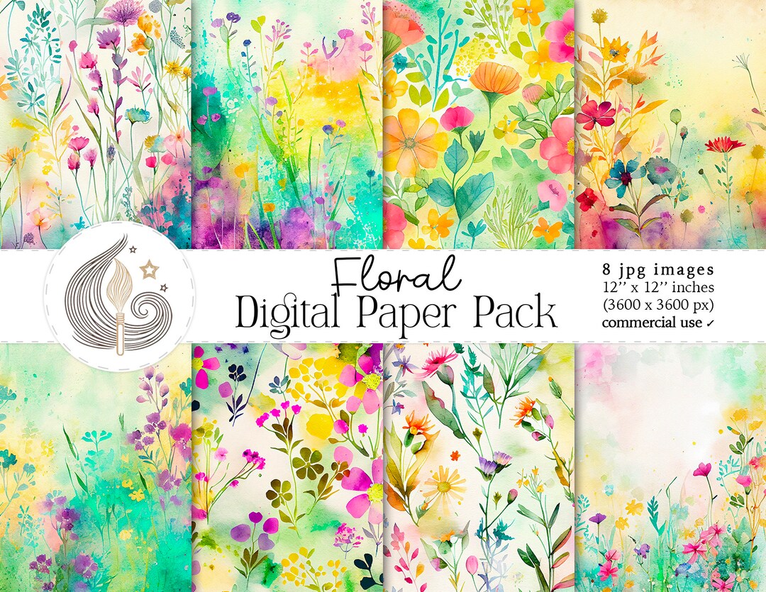 Watercolor Flowers Digital Paper Pack | Spring Floral Paper | Printable ...
