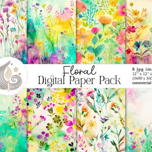 Watercolor Flowers Digital Paper Pack | Spring Floral Paper | Printable Spring Meadow | Digital Download | Scrapbooking Paper