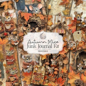 Diario imprimible de ratones de otoño / Páginas de diario basura de otoño / Ratón lindo / Efímeras / Suministros de manualidades / Fabricación de tarjetas / Papel para álbumes de recortes / Bricolaje