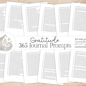 Dankbarkeit Journal Prompts | 365 druckbare Dankbarkeits-Schreibhinweise Paket | Tägliche Dankbarkeitspraxis für Achtsamkeit & Positivität