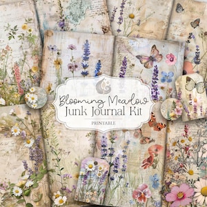 Junk Journal Kit | Blühende Wiese | Druckbare Blumen Journal Seiten | Ephemera | Papiere | Digitaler Download | Sammelalbum | Basteln | Zum Selbermachen