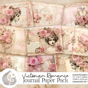 Victorian Romance Junk Journal Paper | Vintage Ladies and Roses | Digital Paper Pack | Shabby Chic Crafting Paper | Shabby Background