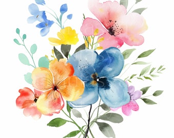 Aquarel lente bloemen clipart | Bloemenafbeeldingen, commercieel gebruik (digitale download)