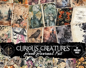 Curious Creatures Junk Journal Kit: Dark Whimsical Vintage Printable Pages & Ephemera