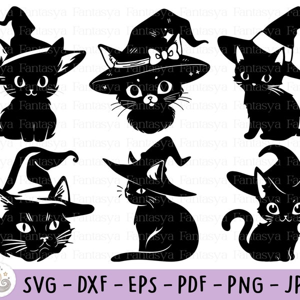 Halloween Witch Cat Svg Bundle | Halloween Svg | Halloween Cut Files | Witchy Cat Svg Files For Cricut | Svg Dxf Png Jpg Pdf Eps