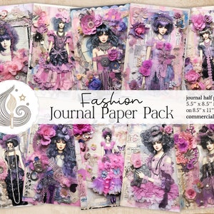 Rococò Fashion Junk-dagboek | Digitale papierkit | Retro modieuze jurken | Vintage dames | Ongewenste dagboekpagina's | Plakboekkit