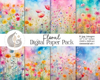 Wildflower Digital Paper | Watercolor Floral Digital Paper | Printable Digital Paper Pack | Commercial Use | Card Making | Crafting