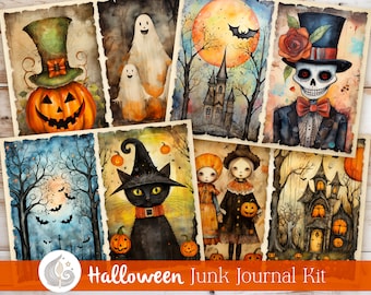Halloween Junk Journal Pages: Spooky Vintage Papers with Pumpkins, Ghosts, and Witchy Art