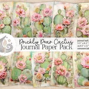 Pages de journal de bordel de cactus de figue de Barbarie | Papier imprimable fleurs de cactus | Éphémères | Téléchargement numérique | Scrapbooking | Artisanat | Fabrication de cartes
