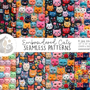 Motif de tissu chat sans couture | Utilisation commerciale | Papier numérique 3D sans couture de chat | Broderie de chat excentrique fantaisiste | Artisanat | Bricolage | Textile