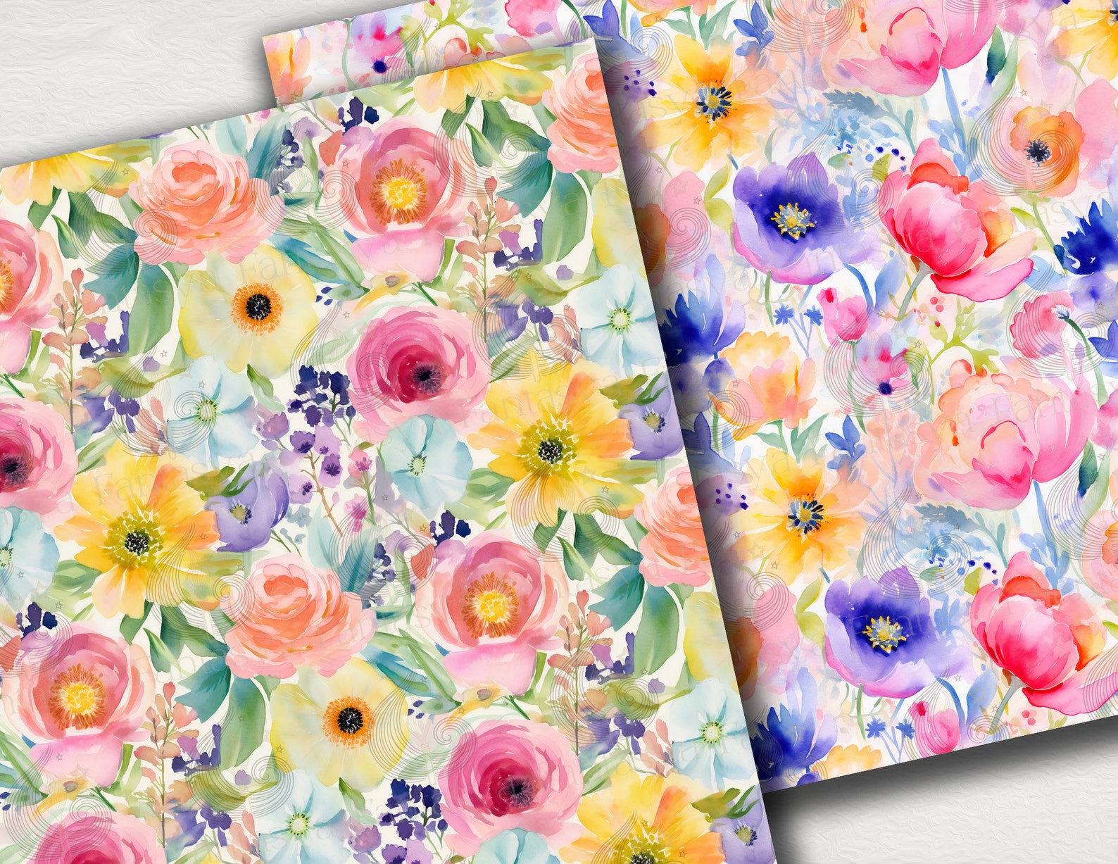 Pastel Floral Seamless Patterns: Soft Watercolor Flower Digital Paper ...