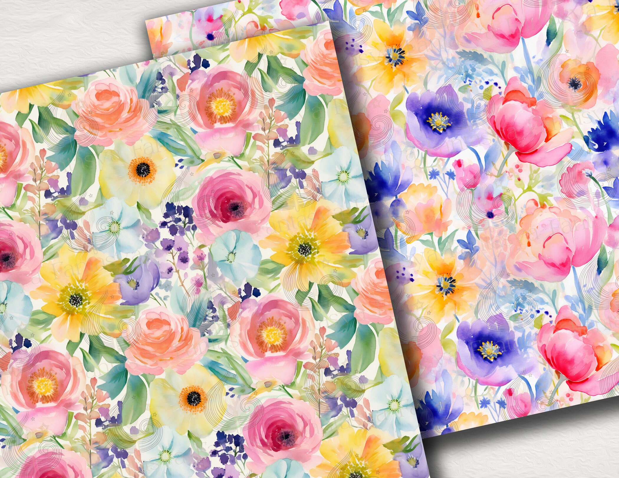 Pastel Floral Seamless Patterns: Soft Watercolor Flower Digital Paper ...