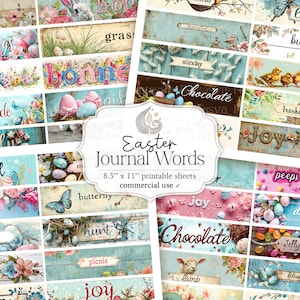 Ostern Printable Junk Journal Wörter | Collage Sheet | Digital Journal Worte | Ostern Ephemera | Scrapbooking | Etiketten | Stichworte