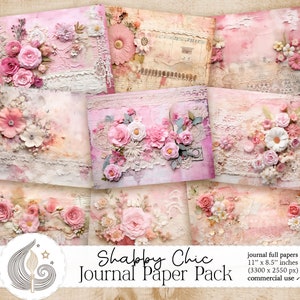 Pink Shabby Chic Junk Journal Paper | Journaling Supplies | Digital Scrapbooking | Crafts | Commercial Use | Vintage Floral | Lace