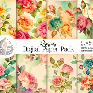 Rose Digital Paper | Rose Background | Digital Paper | Vintage | Shabby Chic | Scrapbooking | Instant Download | Commercial Use