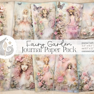 Fairy Garden Journal Paper Pack | Whimsical Ethereal Floral Fairies | Printable Junk Journal Pages | Digital Scrapbooking | Crafts