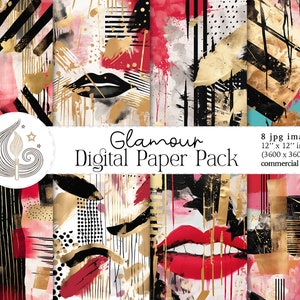 Papier numérique glamour | Papier de scrapbooking de luxe | Arts techniques mixtes | Feuilles de collage | Utilisation commerciale | Téléchargement numérique | Moderne | Mode